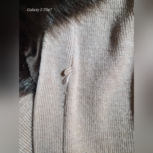 ​Talbots Petites 100% Merino Wool Cardigan with Faux Fur Collar LP Tan Belted - Picture 11 of 11